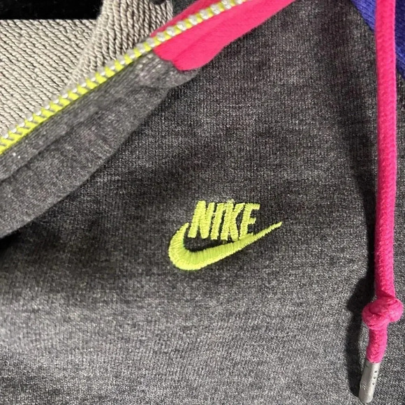 Nike Hoodie Women's Large Grey Purple Full Zip Drawstring Pockets Cotton Sweater - Picture 4 of 12